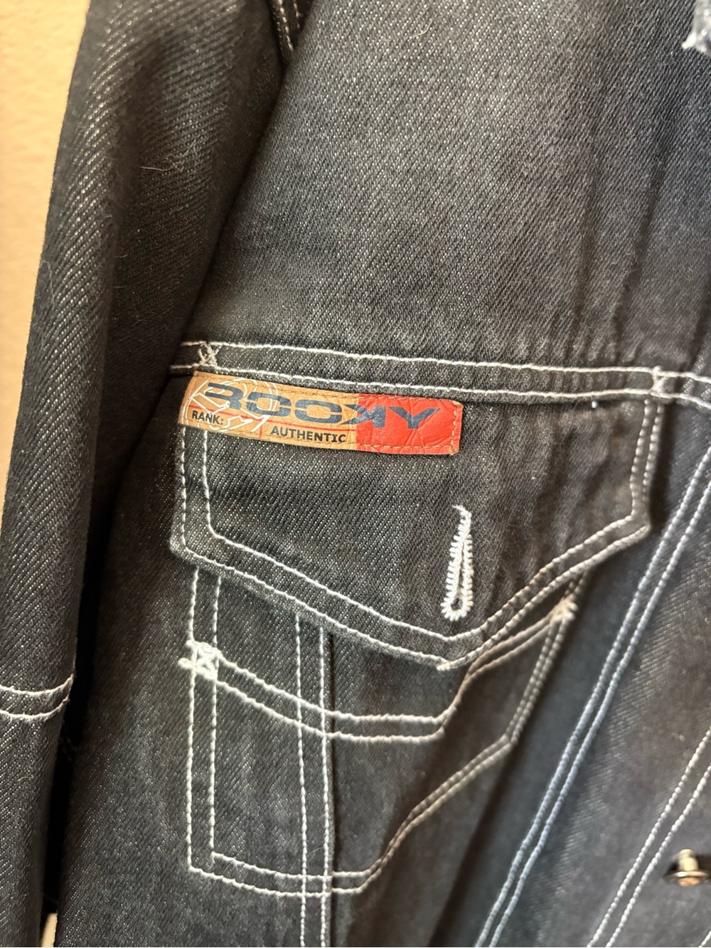 Vintage Rooky Authentic Men's Black Denim Trucker Jacket - Casual Workwear - Picture 6 of 6